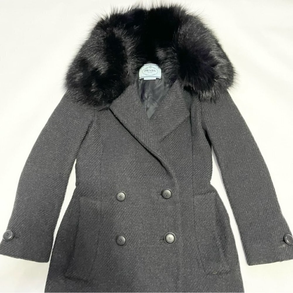 Prada Black Northern Racoon Dyed Fur Pea Coat IT 38/ US 2 - Picture 6 of 15